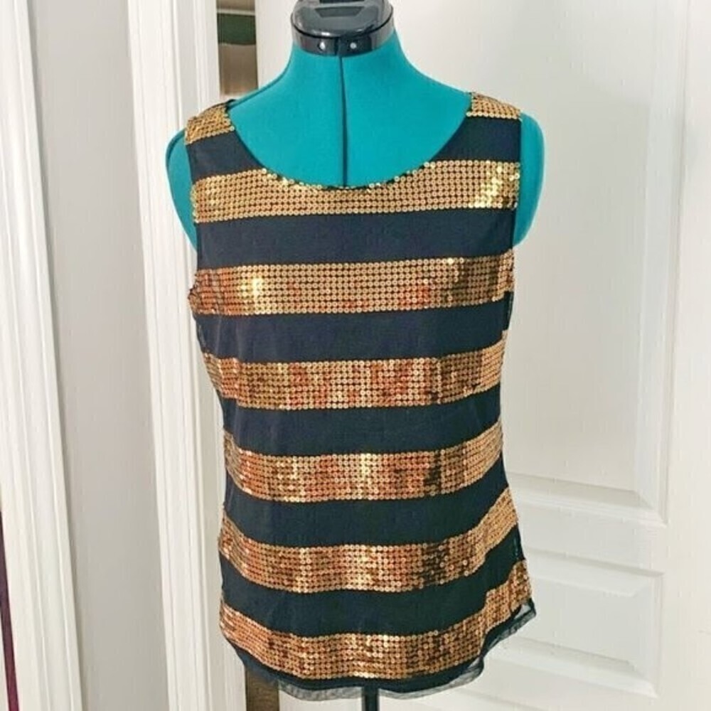 Kenar Sequin Metallic Party Sleeveless Lined Tank Top